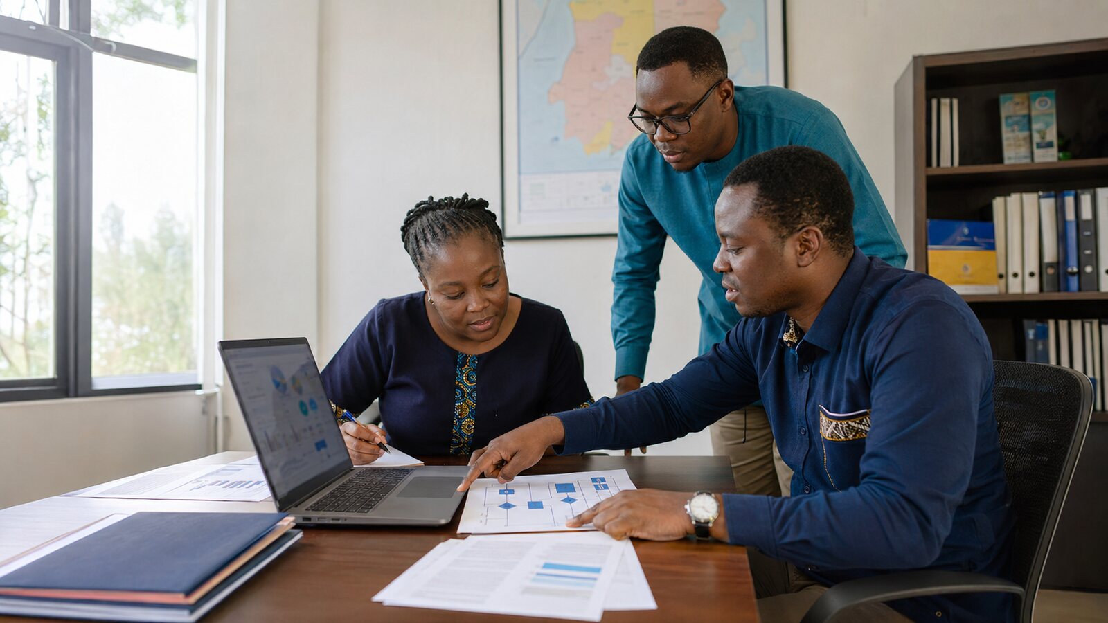 Public health professional reviewing artificial intelligence insights