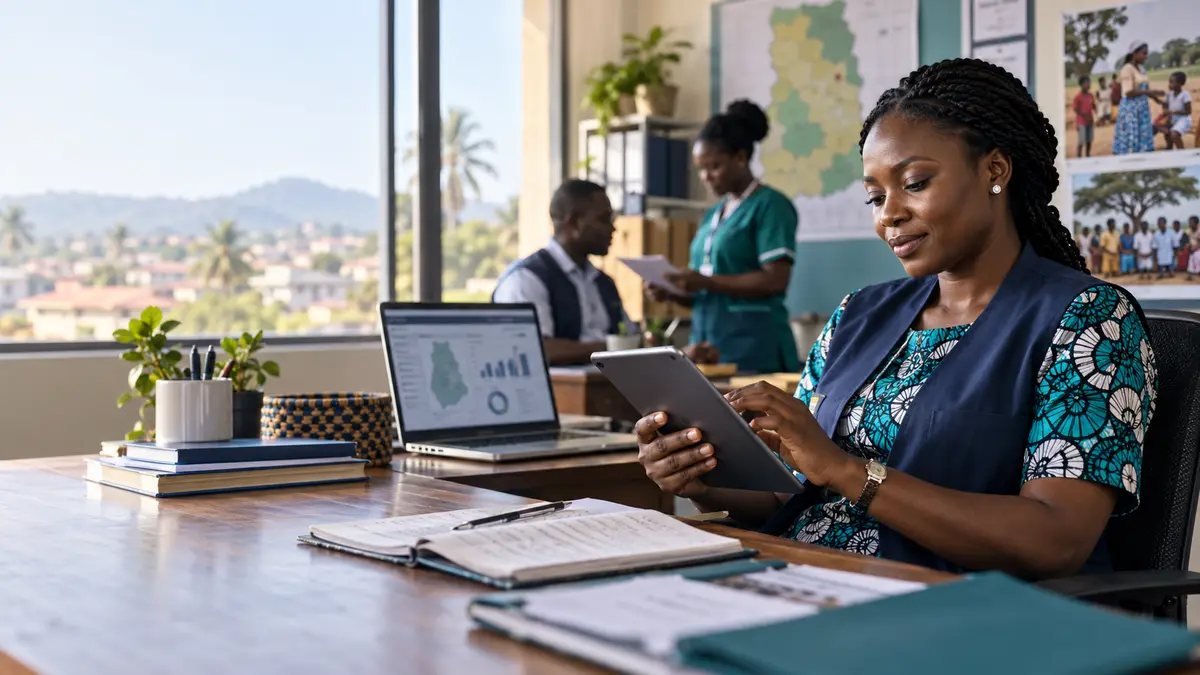 African public health professional using digital tools