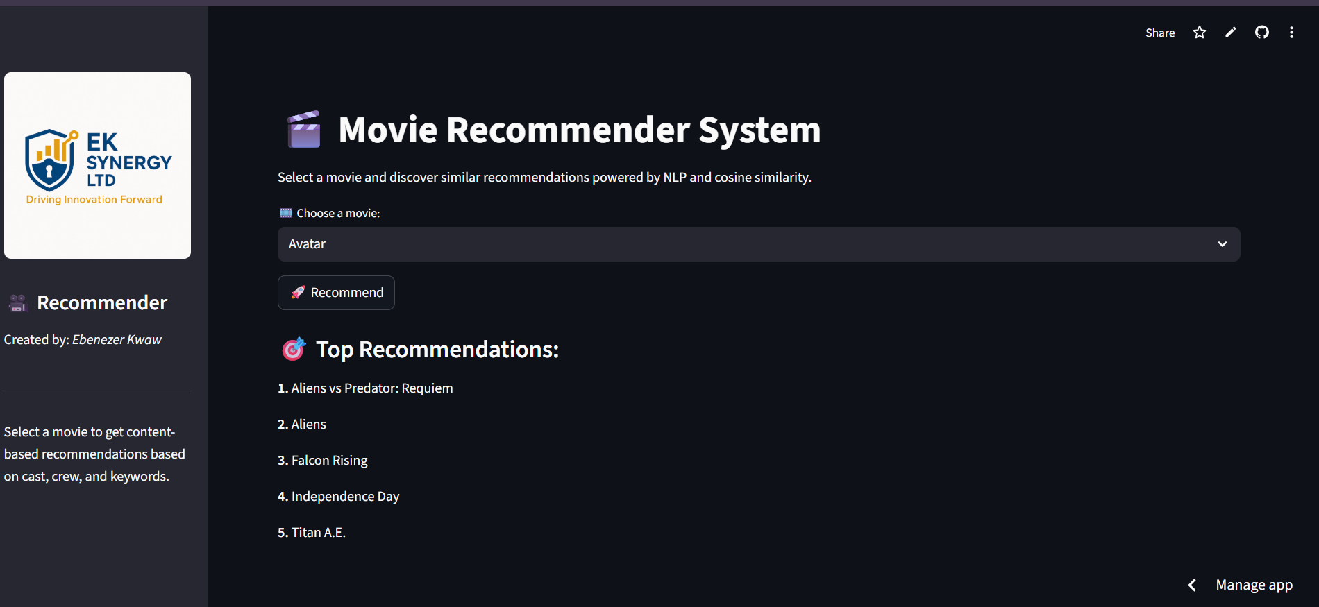 Movie Recommendation System project preview